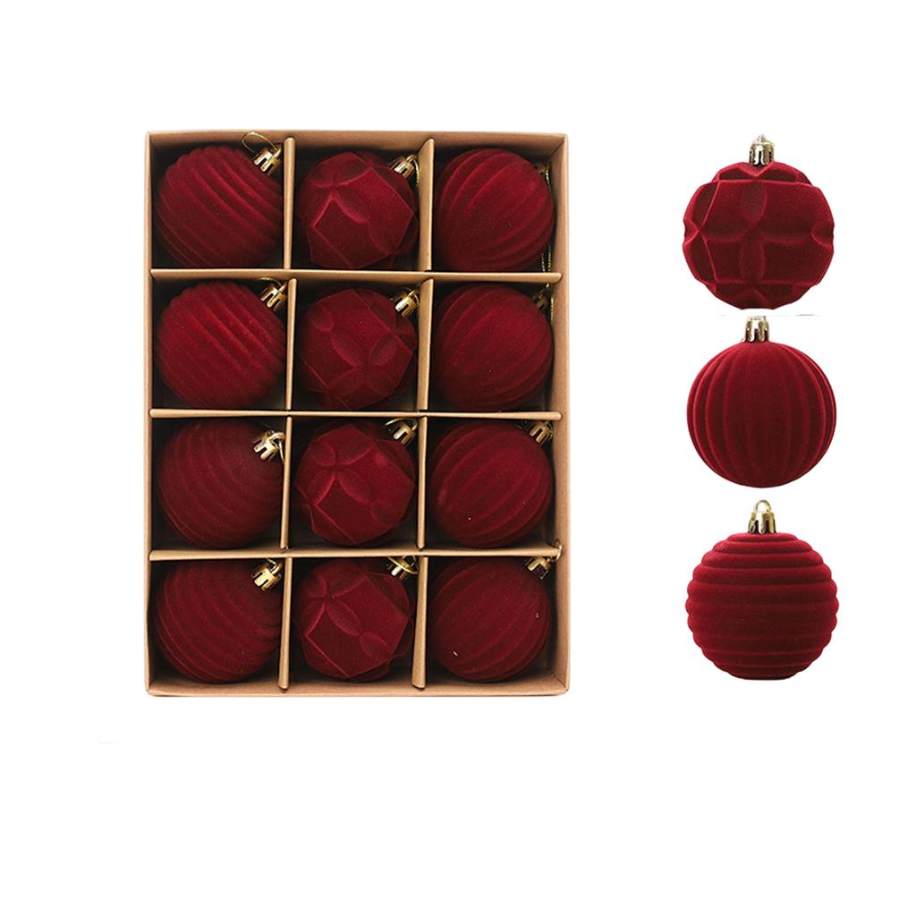 Флокированная коробка с рождественскими шарами, елочные украшения, пластиковые неровные бархатные шары, праздничные украшения
