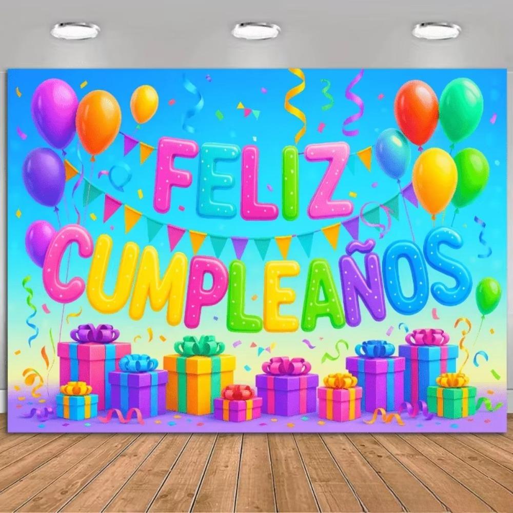 Colorful Balloon Ribbon Gift Themed Banner Background Children's Birthday Party Home Decoration Photography Background Cloth