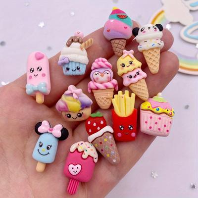 12 шт., смола, красочные мини-различные фрукты, мультфильм, мороженое, торт, картофель фри, скрапбук, плоская задняя часть, 3D фигурки, сделай сам, домашний декор, аксессуары, ремесла