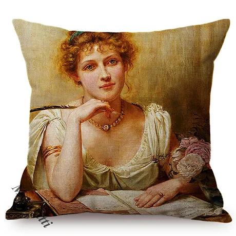 Elegant Lady Beautiful Nordic Classical Woman Oil Painting Home Decorative Throw Pillow Case Art Room Gallery Sofa Cushion Cover
