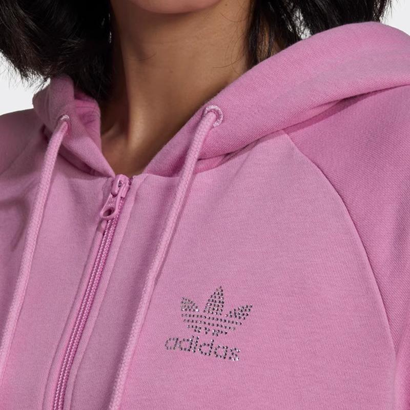 adidas Оригинальная короткая спортивная куртка с капюшоном, женские куртки светло-фиолетового цвета HF6767