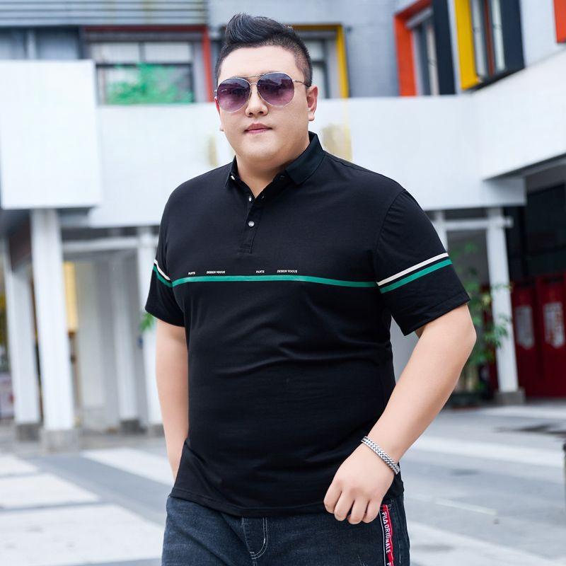 Fat Men's Fat Plus Size Short-sleeved Lapel T-shirt Fat Man Ice Silk Cotton Cool Polo Shirt Tops Oversized