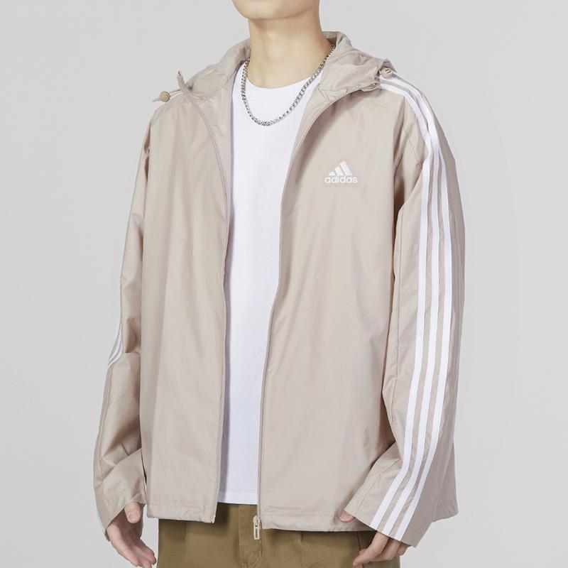 Adidas Однотонная куртка с тремя полосками и логотипом на молнии с капюшоном, мужские куртки цвета хаки IB0383
