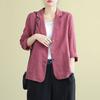 Cotton Linen Coat for Women Vintage Long Sleeve Blazer Jacket Casual Lapel 2 Buttons Thin