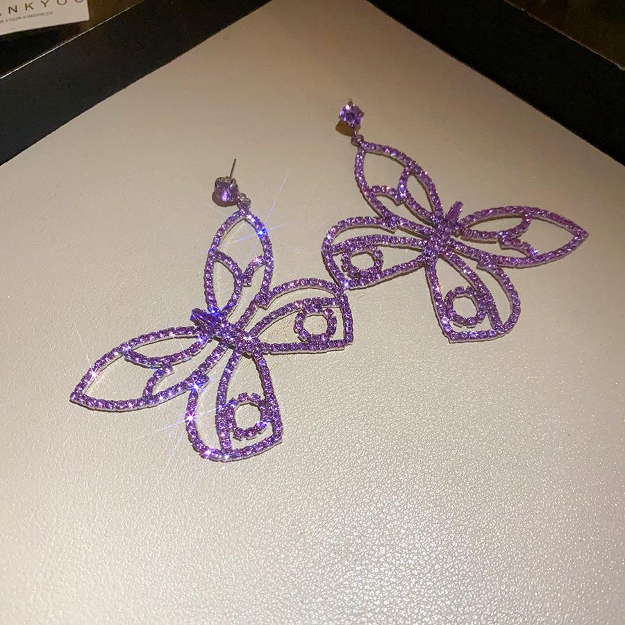 Silver Needle Diamond Butterfly Pendant Earrings Light Luxury High-end Earrings Fashion Exaggerated Temperament Earrings Design Sense Niche