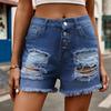 Casual Slim Ripped Raw Edge Denim Shorts Women