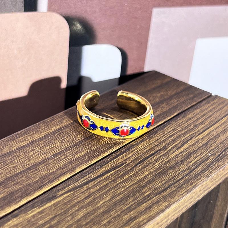 2026 Sweet and Cool Colorful Drip Glaze Temperament Court Style Retro Ring Female Flower Niche Ring