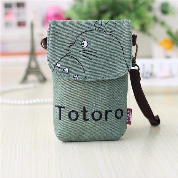 Fashion Women Shoulder Bag Cute Cartoon Totoro Print Canvas Crossbody Bag Coin Purse Cell Phone Bag Wallet
