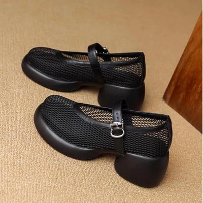 Летние сандалии на толстой подошве с дышащей сеткой, закрывающие носок, женские туфли Мэри Джейн на одной пуговице