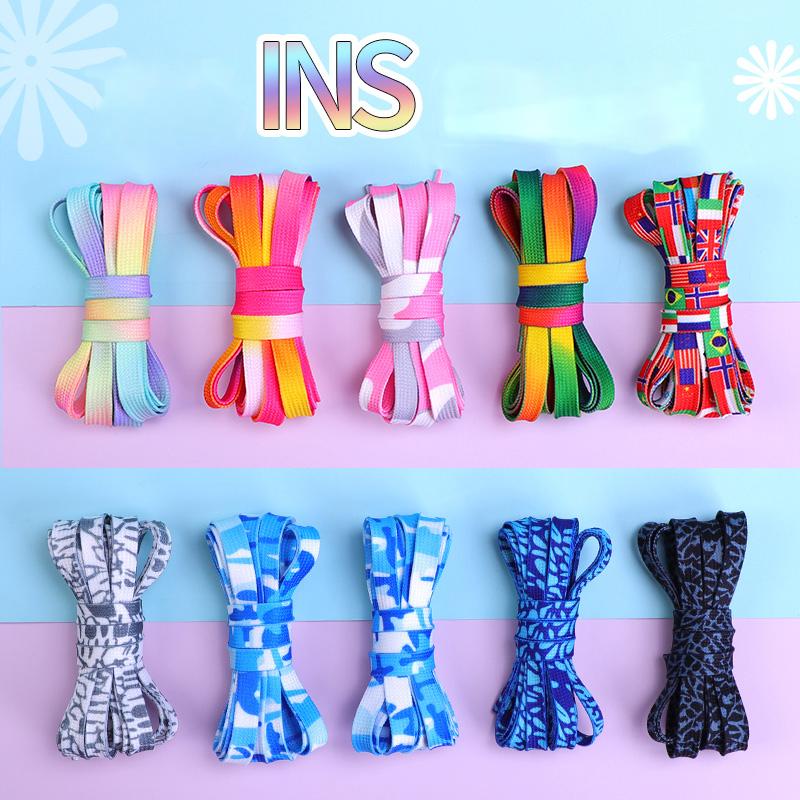 Gradient Print Flat Shoelaces Rainbow Colour Shoe Laces Suitable for All Casual Canvas Shoes Colorful Shoelace Unisex 1 Pair