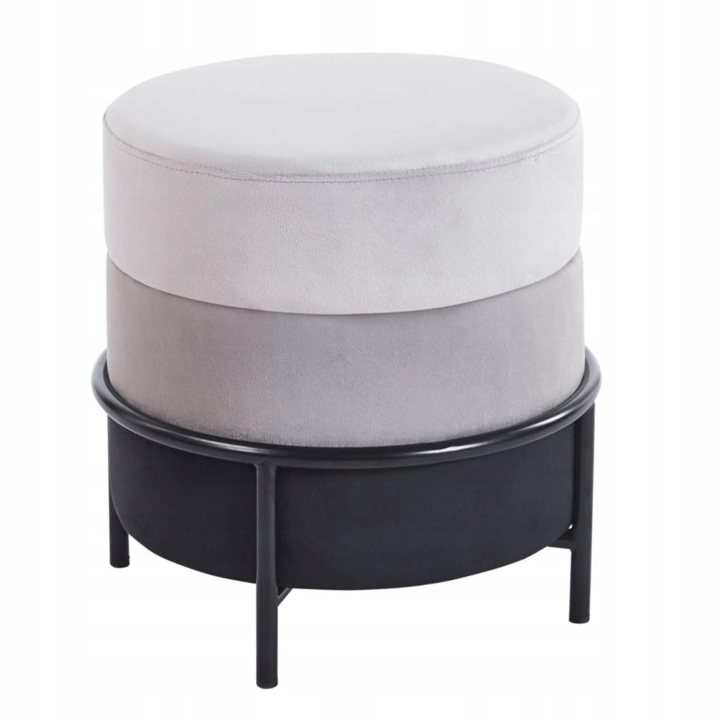 Three-color gray and black velvet pouffe on a black Furnitex frame