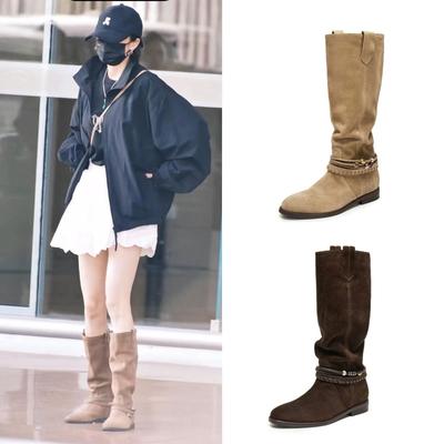 Ян Ми рыцарские сапоги женские новые осень и зима ретро западные ковбойские сапоги высокие рыцарские сапоги голенище