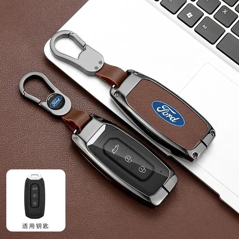 New 2026 Car Sticker For Ford Leather Car Key Cover Shell Fob Holder Protector Case Keychain Accessories For Ford Transit Custom