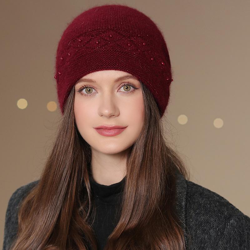 Новая женская зимняя шапка, модная шапка-бини с жемчугом, теплая зимняя шапка для женщин, повседневная уличная вязаная шапка