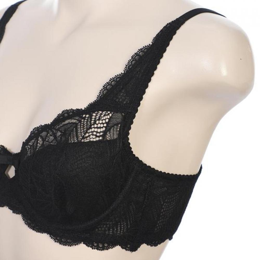 Black Non Woven Flower Lace Full Cup Bra Aabr4430 Bk