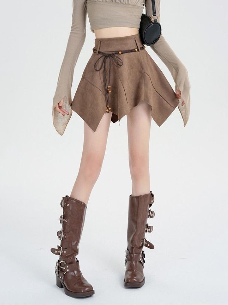Винтажная плиссированная юбка цвета хаки, женская уличная мини-юбка с высокой талией в стиле Харадзюку, асимметричная повседневная мини-юбка в стиле 90-х годов Y2k