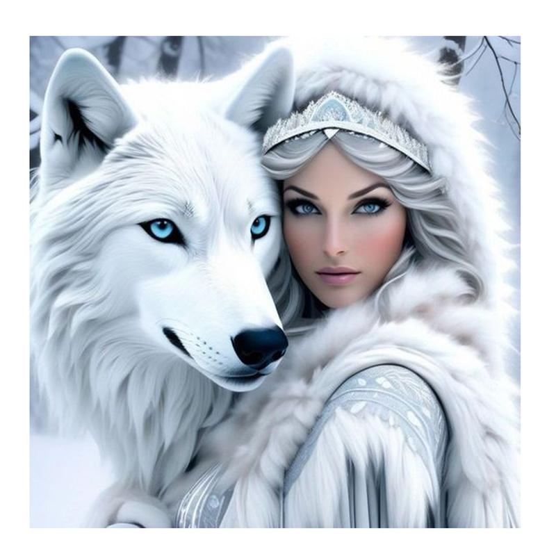 5D DIY Алмазная картина, вышивка крестом, женщина и белый волк, полный квадратный набор для вышивки алмазами, мозаика, ремесла, украшение для дома, подарок