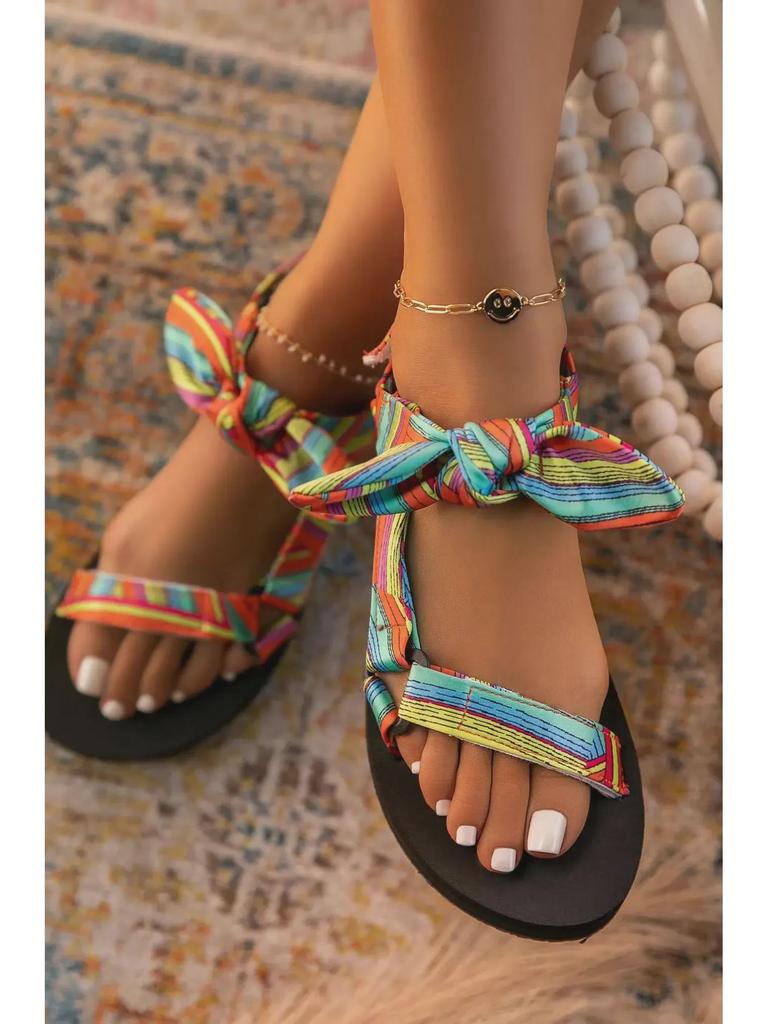 Женские сандалии на плоской подошве с бантом в клетку из Европы и Америки - Коллекция Лето 2021, Доступны большие размеры