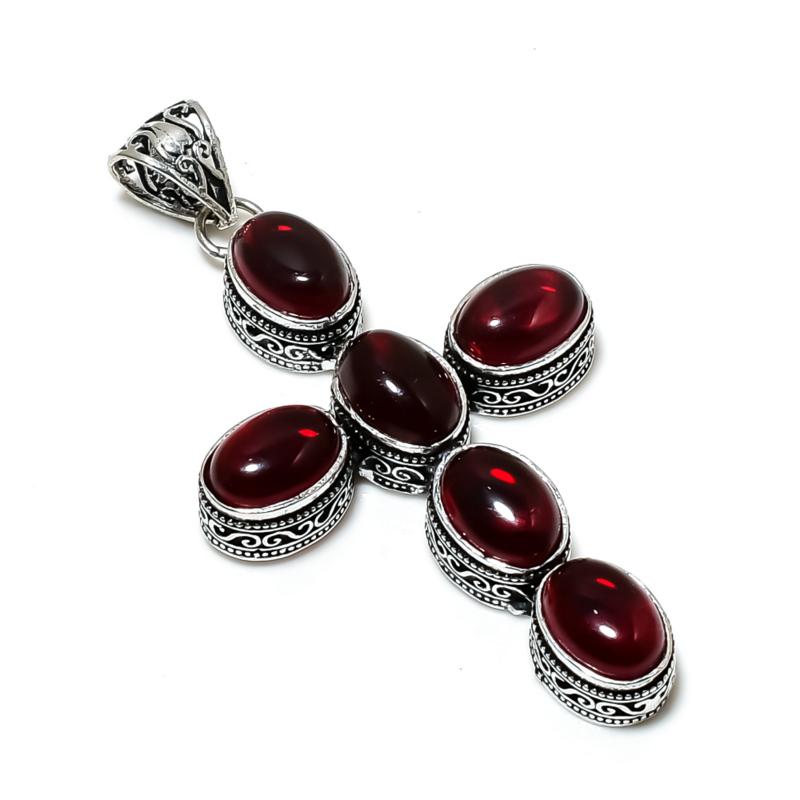 Удивительный кулон с гранатом, серебро 925 пробы - Ручная работа, дизайн креста, Ювелирное украшение для повседневной носки, Уникальный кулон с гранатом