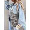 Denim Jacket, Long Sleeved, Checkered, Button Up, Shirt, Jacket Top