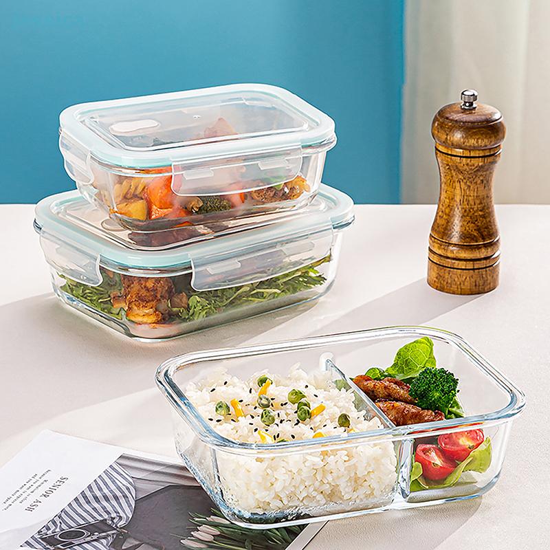 High Borosilicate Glass Bento Box With Lids Airtight Lunch Boxesdivided Lunch Containers