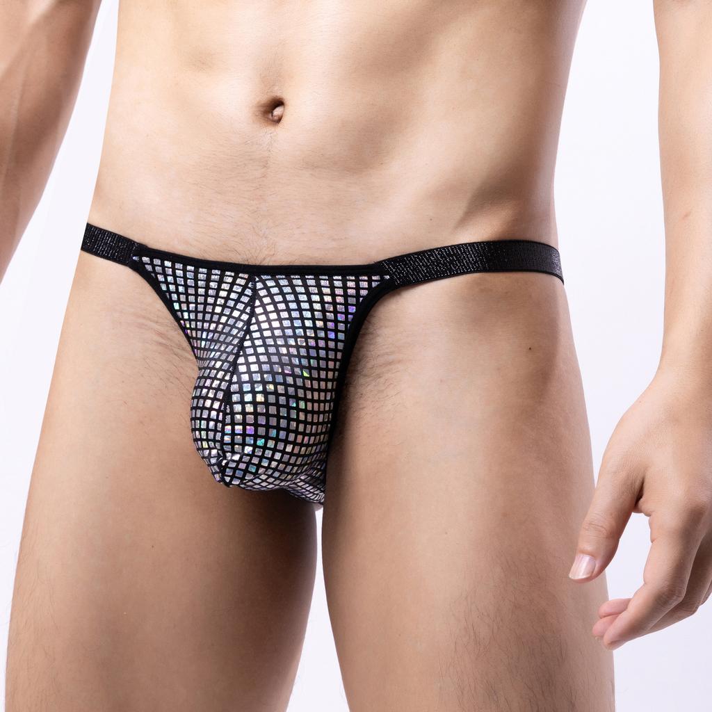 Sexy Men Thong Sequin Shiny Briefs Low Waist Bugle Pouch Underwear Hight Cut Bikini Panties Soft Elasticity Trunks Lingerie