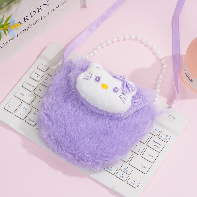 Плюшевая сумка кроссбоди Hello Kitty с градиентом: Детский кошелек для монет и держатель для наушников на молнии