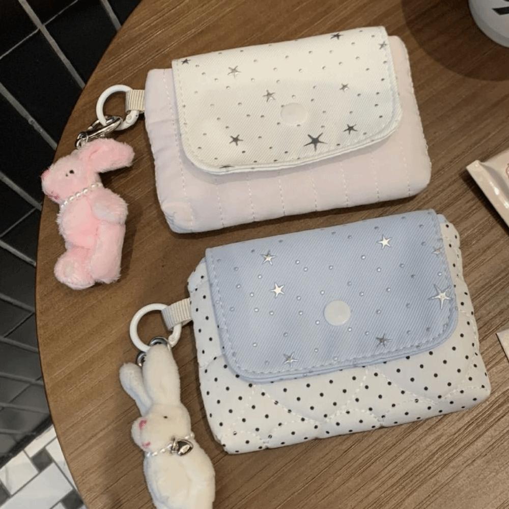 Zipper Closure Cosmetic Pouch Star Pattern Dot Star Storage Bag Stationery Storage