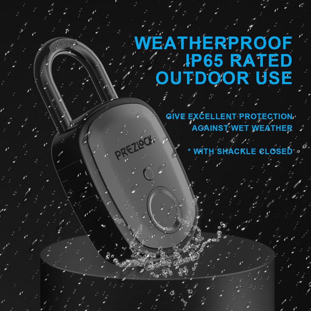 Prezlock Smart Fingerprint USB Backup Key Keyless Biometric Waterproof Standard For Outdoor Graphite Padlock, Lock, Authentication, Rechargeable,