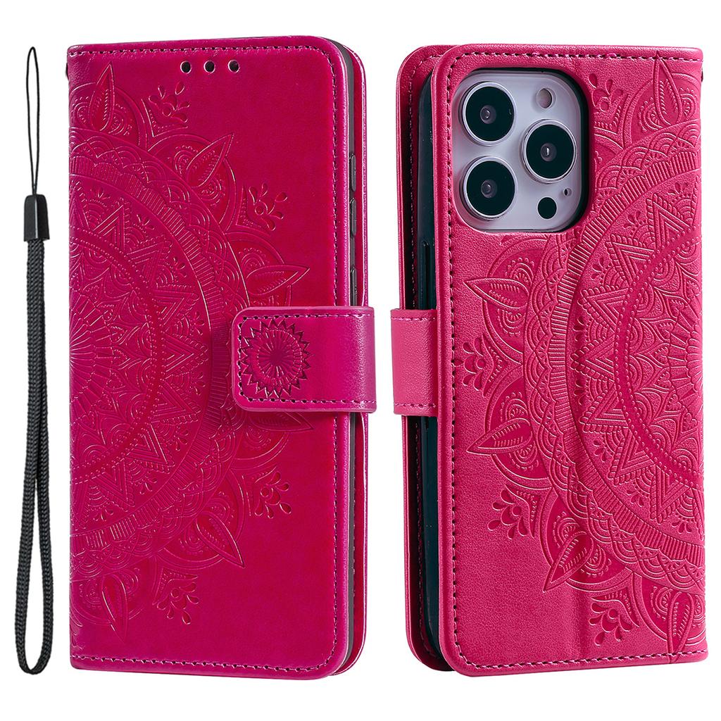 For iPhone 16 Pro Max Stand Case Imprinted Totem PU Leather Wallet Phone Cover