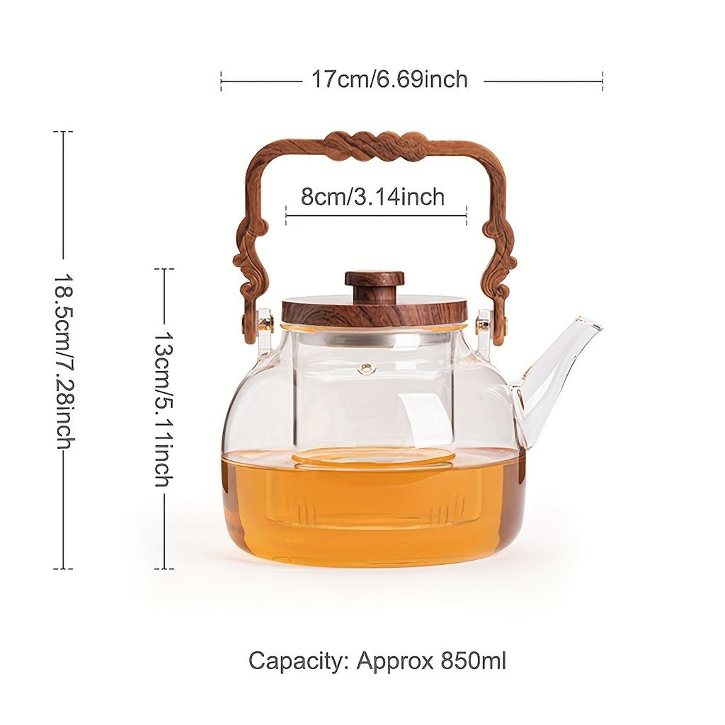 1 шт. Стеклянный чайник Стеклянный чайник для кипячения воды Чайник для заваривания чая с ручкой из цельного дерева Электрическая плита большой емкости или угольный огонь Доступен Esse