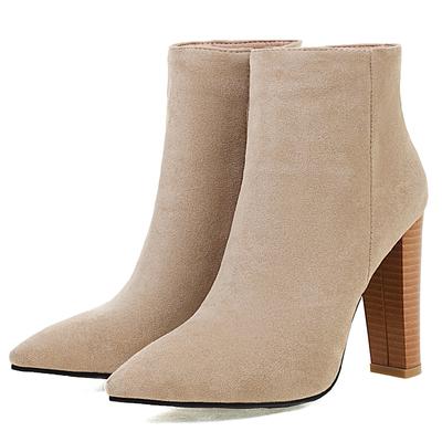 Модные женские ботильоны, сексуальные бежевые, черные ботильоны на каблуке для женщин, брендовая дизайнерская обувь с острым носком, осенне-зимняя вечеринка, большой размер