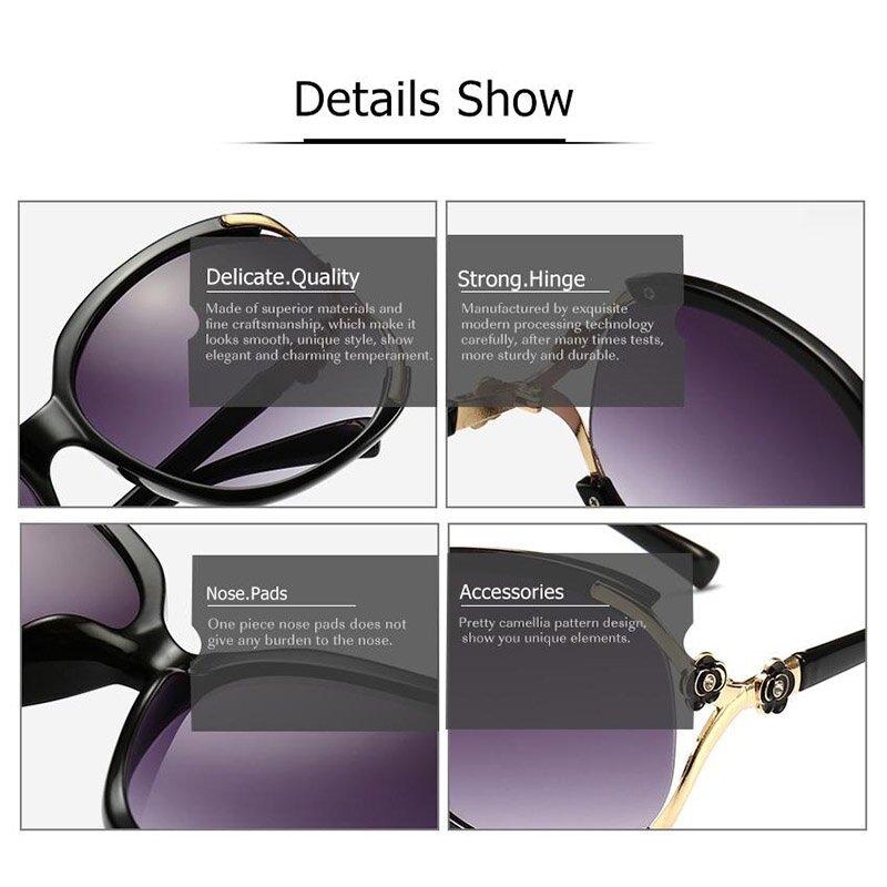 Newest Anti-UV Square Sunglasses for Women with Retro Camellia Design and Summer Glasses Case