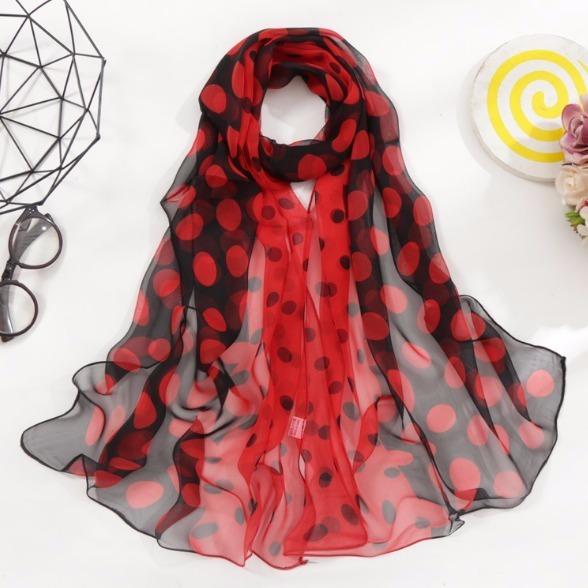 Весенне-летний тонкий полупрозрачный шарф в горошек, ветрозащитный и солнцезащитный шарф с художественным декором в горошек, длинный