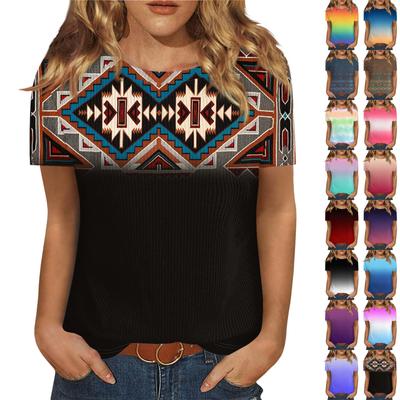 Футболки для женщин, плиссированные, с V-образным вырезом, нарядные, повседневные блузки с принтом, короткие рукава, летние топы, свободный крой