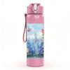 1PC Blue Wildflower Bush Watercolor Print 750ml Color Plastic Sports Water Bottle Leakproof Flip Straw Lid Suitable for Sports Office Home Use