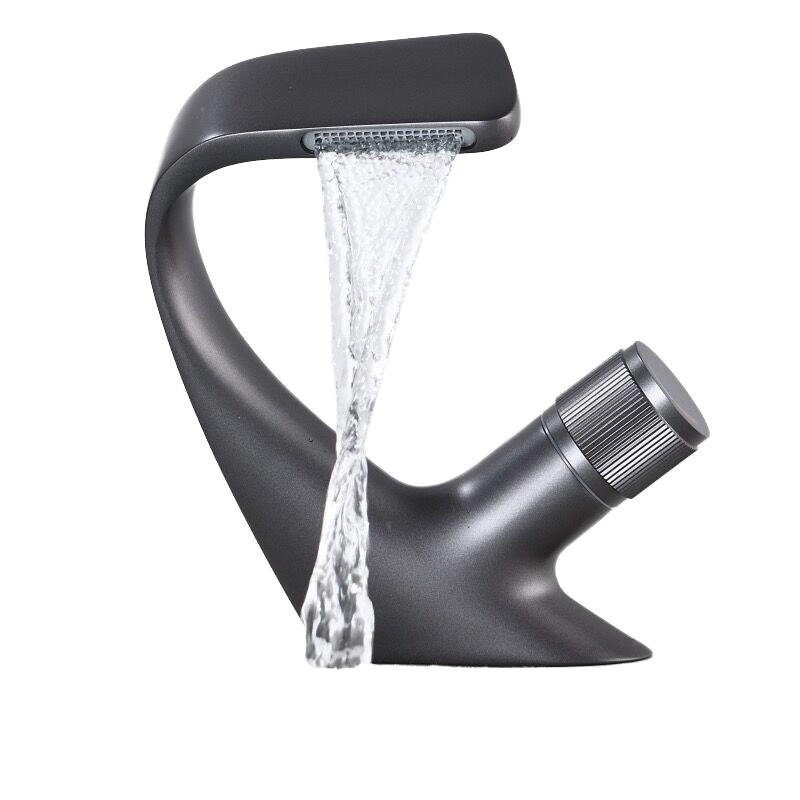 Modern Single-hole Bathroom Basin Faucets, Stainless Steel Cold and Hot Water Faucet Bases, Waterfall Faucets