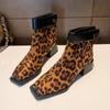 Fashion Leopard Suede Ankle Boots Sexy Mid Heels Square Toe Chunky Shoes Winter 2025 Trend New Goth Pumps Chelsea Botas Mujer