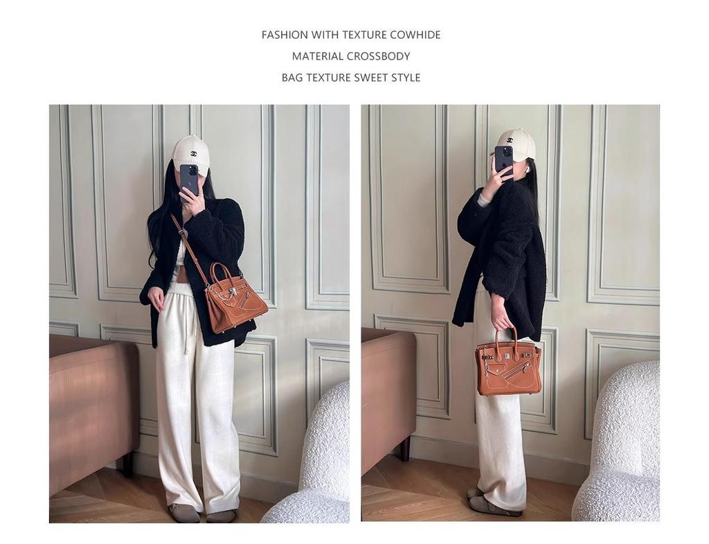 Женская сумка-мотоцикл из натуральной кожи в стиле ретро 2024 года - геометрический дизайн с цепочной отделкой