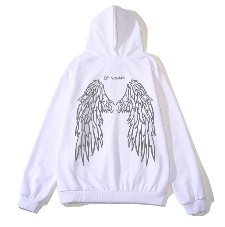 Светоотражающие толстовки Ангел на спине с буквенным принтом в уличном стиле, толстые толстовки унисекс, зимний теплый пуловер, пальто, женские толстовки в стиле панк