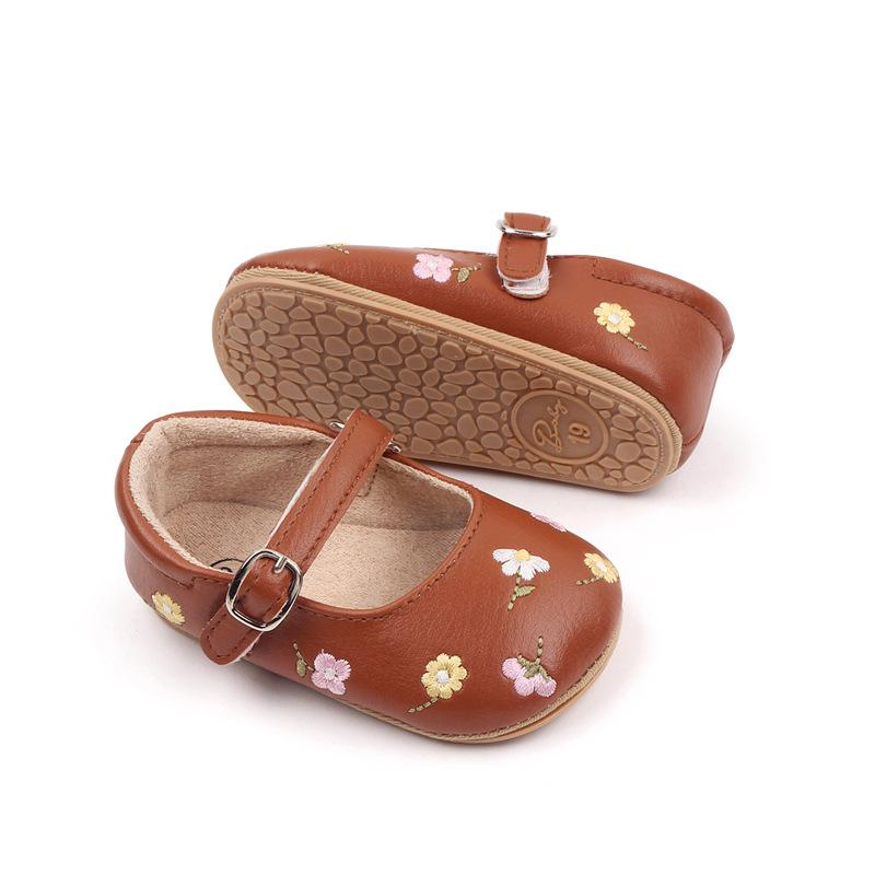 Baby Girl Princess Shoes High Quality Soft PU Embroidery Flower TPR Sole Anti-slip for Toddler Girl 0-12 Months 2023 New Fashion