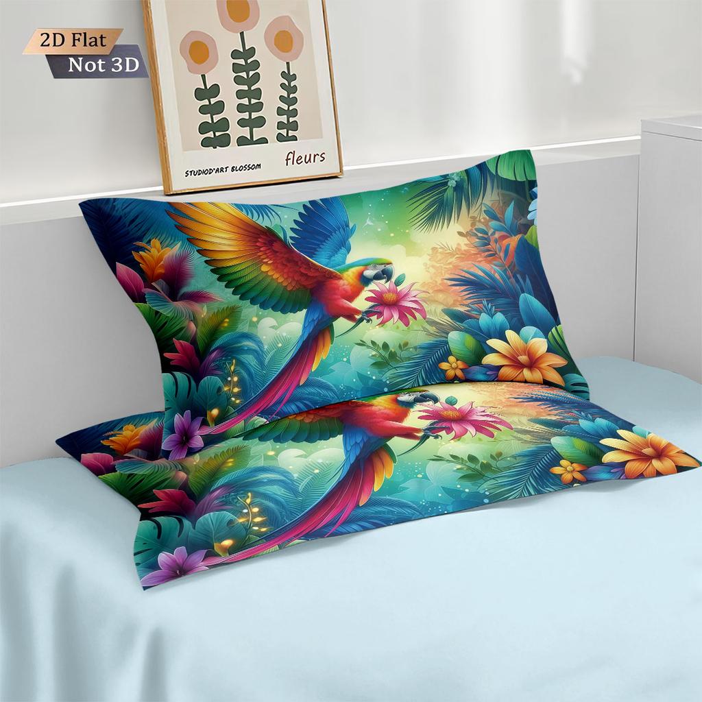 3 предмета Комплект постельного белья без чипов с принтом животных Попугай тропического леса Несколько размеров Декор постельного белья Мягкий и удобный Спальни