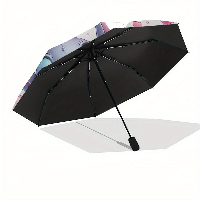 Stitch, Love Themed Automatic opening and closing folding umbrella, 8-rib windproof, compact travel design, suitable for all occasion | Fash