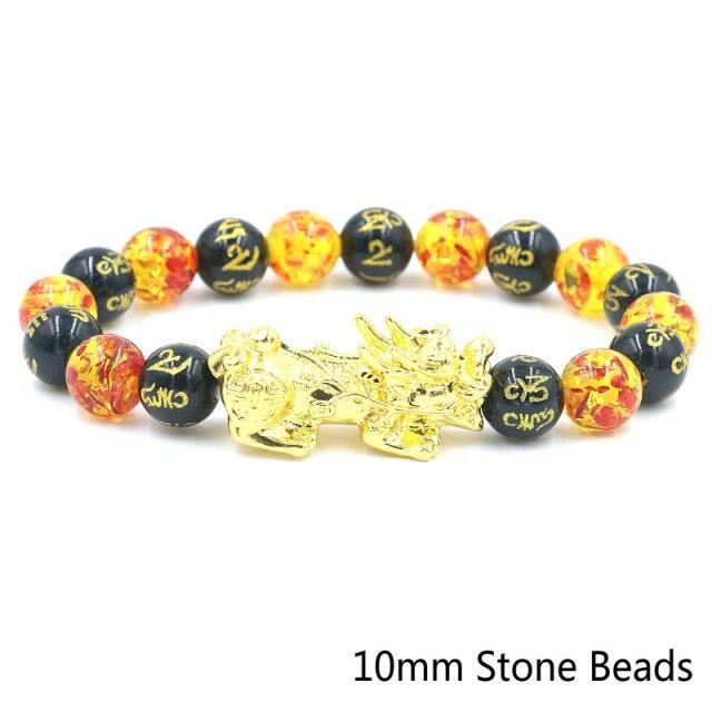 Natural Obsidian Six Character Beads Bracelet Lucky Feng Shui Pi Xiu Pi Yao Bracelet Men Wealthy Amulet Brecelets Women Jewelry