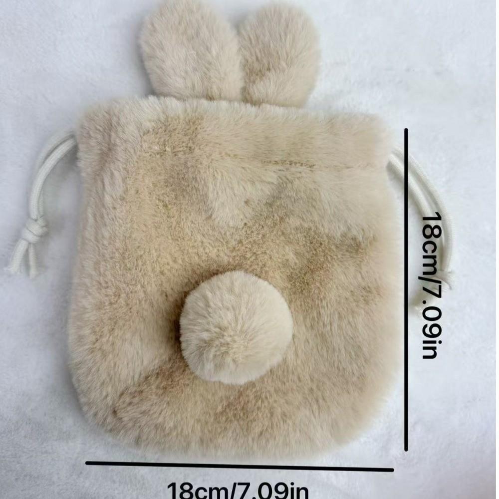 Fluffy Style Bunny Plush Pouch Large Capacity Rabbit Ear Bag Cosmetic Storage
