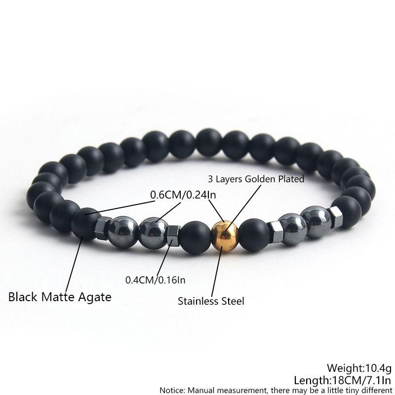 A Piece of Frosted Stone, Black Beads, Black Gallstones, Natural Stone Bead Bracelet, Retro Magnetic Bracelet, Men's Accessory