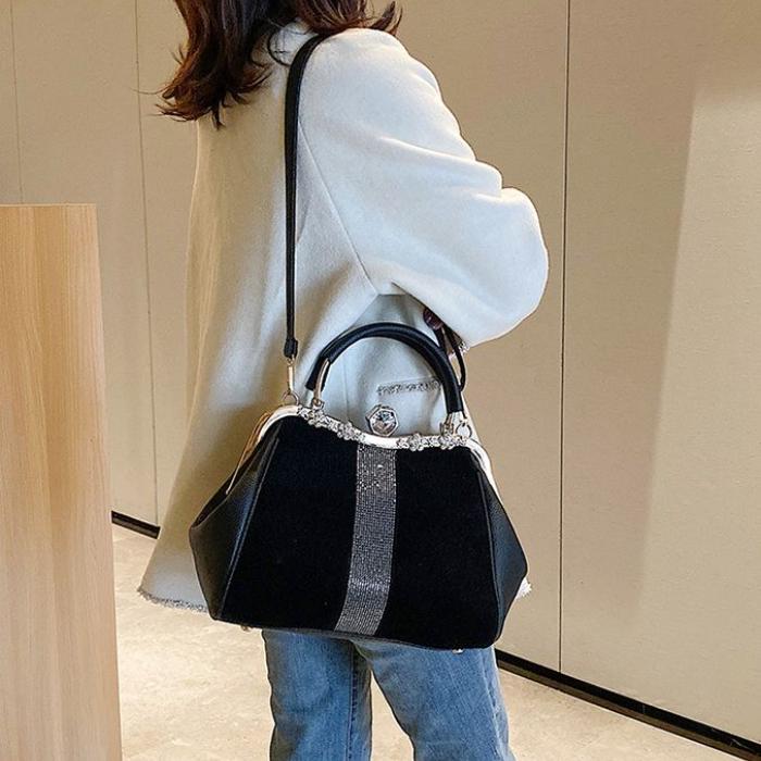 Сумка женская сумка для ужина сумка через плечо с бриллиантовым мехом сумка портативная сумка через плечо сумка с зажимом черная сумка большой вместимости
