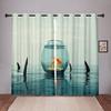 Thick 2Pieces 90%Shading Gold Fish Sea Ocean Beach Animal Blackout Window Curtain For Bedroom Living Room Bathroom Kicthen Door