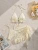 Swimsuit ins wind drawstring split triangle skirt swimsuit sexy bikini island vacation bikini