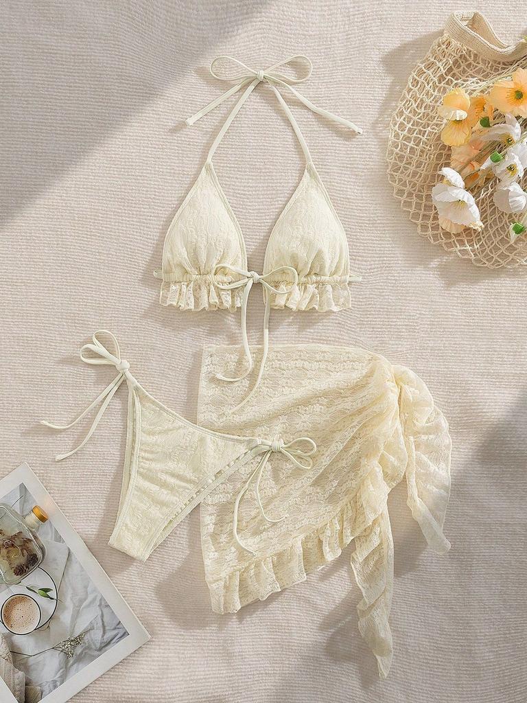 Swimsuit ins wind drawstring split triangle skirt swimsuit sexy bikini island vacation bikini
